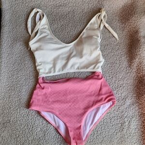 Women's Stylish Pink and White Connected One Piece Detail Shoulder Bow